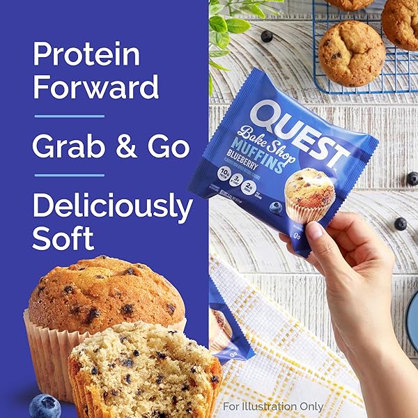 QUEST NUTRITION BLUEBERRY MUFFIN, 10G PROTEIN, 3G NET CARB, 2G SUGAR, PROTEIN SNACK, 4 COUNT