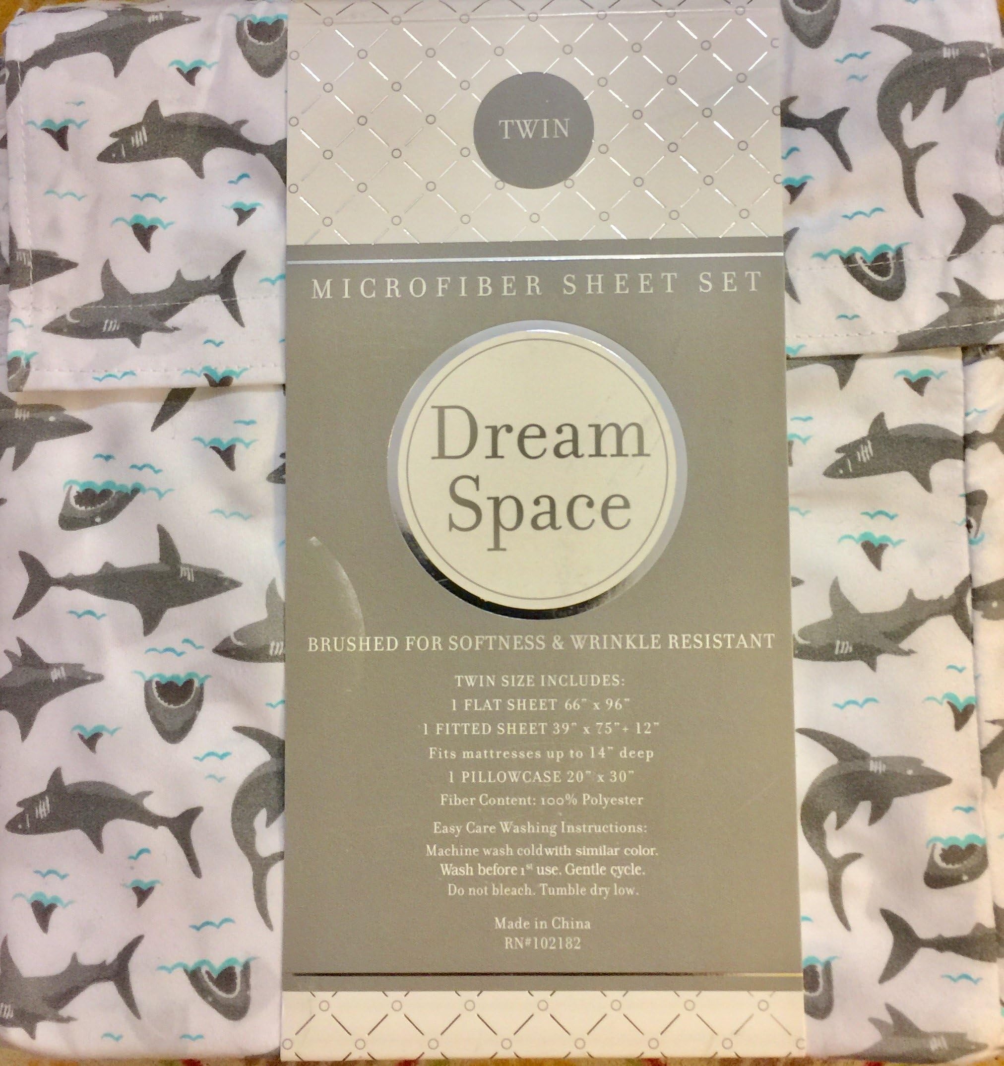 DreamSpace Microfiber 3-Piece Sharks, Twin Sheet Set (Gray)