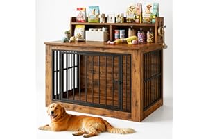 IRONCK Extra Large Dog Crate Furniture, 43.3 inches Wooden Dog Crate with Storage and 4 Hooks, Heavy Duty Pet Crate for Large Dog, Decorative Pet Cage for Indoor (30" L x 43.3" W x 41.1" H)