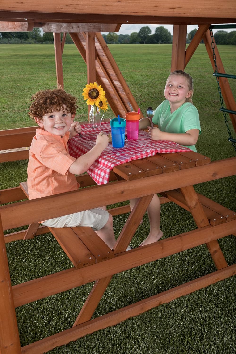 jungle fun complete wooden swing set