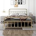 AUFANK Queen Metal Platform Bed Frame with Vintage Headboard Footboard Extra Strong Support No Box Spring Needed Noise Free Easy Assembly Gold