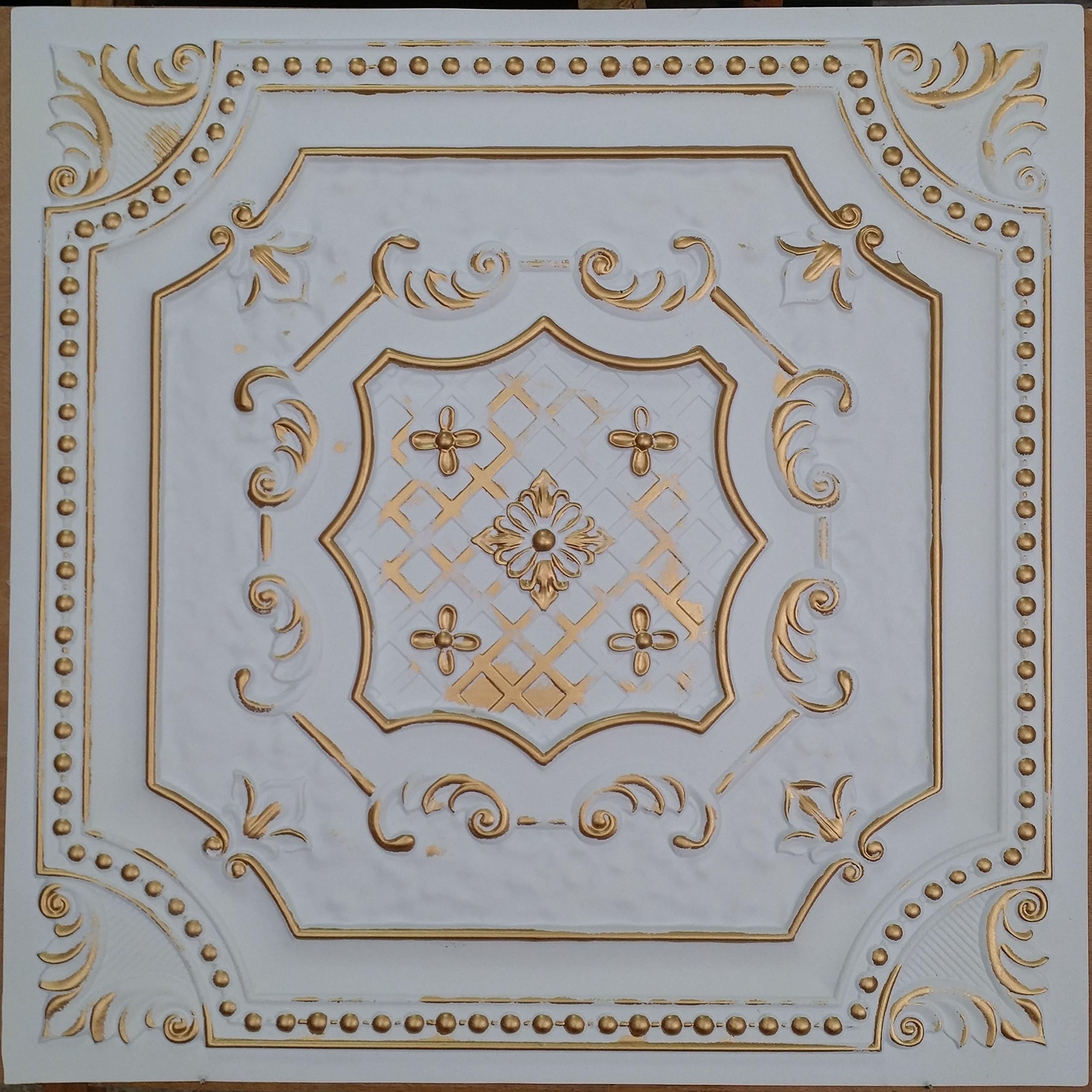 PL04 Faux tin 3D Ceiling Tiles Cameo Embossed White Gold Cafe Pub Shop Art Decoration Wall Panels 10pieces/lot
