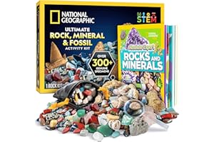 JMW SALES, INC. National Geographic Rock Collection Box for Kids – 300 Piece Rock Set with Real Fossils, Gemstones, and Crystals- Includes Absolute Expert: Rocks & Minerals Full-Color Book