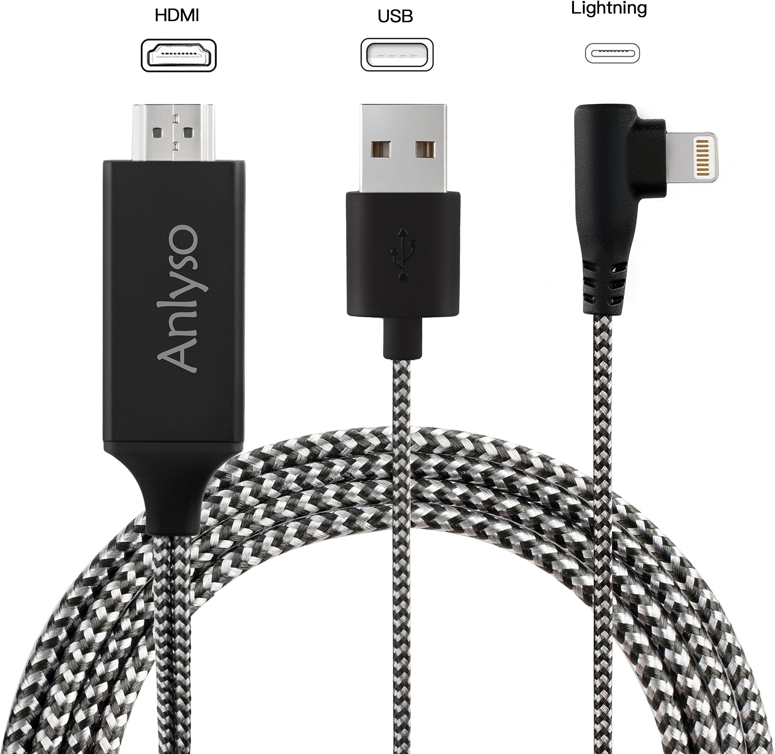 Compatible with iPad iPhone to HDMI Adapter Cable, Anlyso 6.6ft Digital AV Adapter Cord HDMI Connector Support 1080P HDTV Compatible with iPhone X 8 7 6 Plus iPad to TV Projector Monitor,Plug and Play