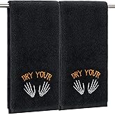 EraGleeVibe 2 Pcs Halloween Gothic Skull Skeleton Embroidered Hand Towels Black Dry Your Hands Cotton Towel for Bathroom Home Kithcen Skeleton Bathroom Towels Gift 13.4 x 29.5 Inch