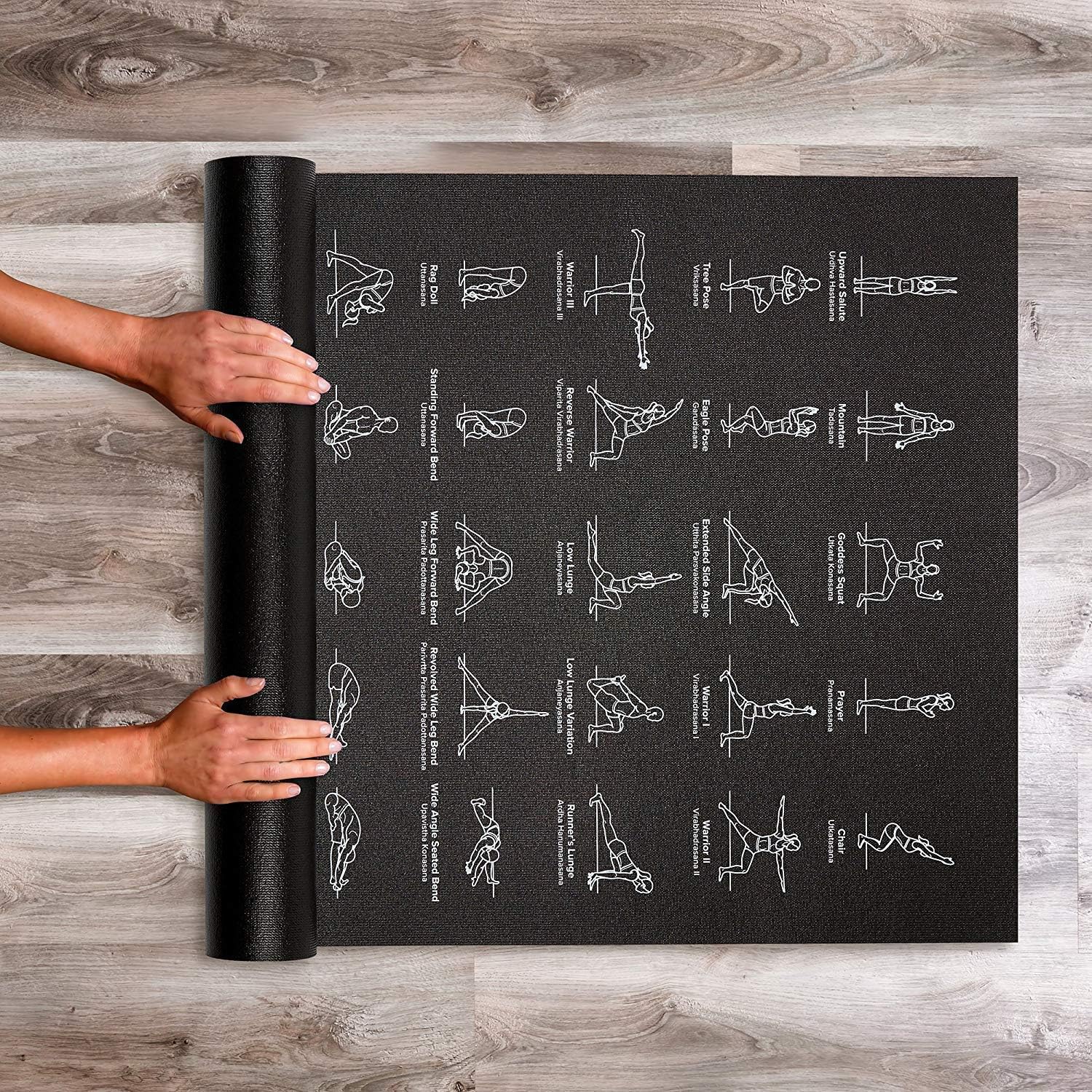 yoga mat with poses printed on it