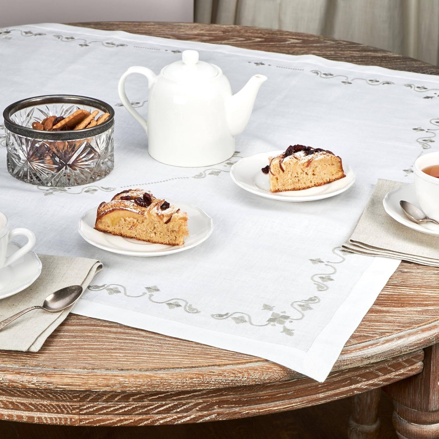 Small Embroidered Square Tablecloth Topper —26x26 or 35x35