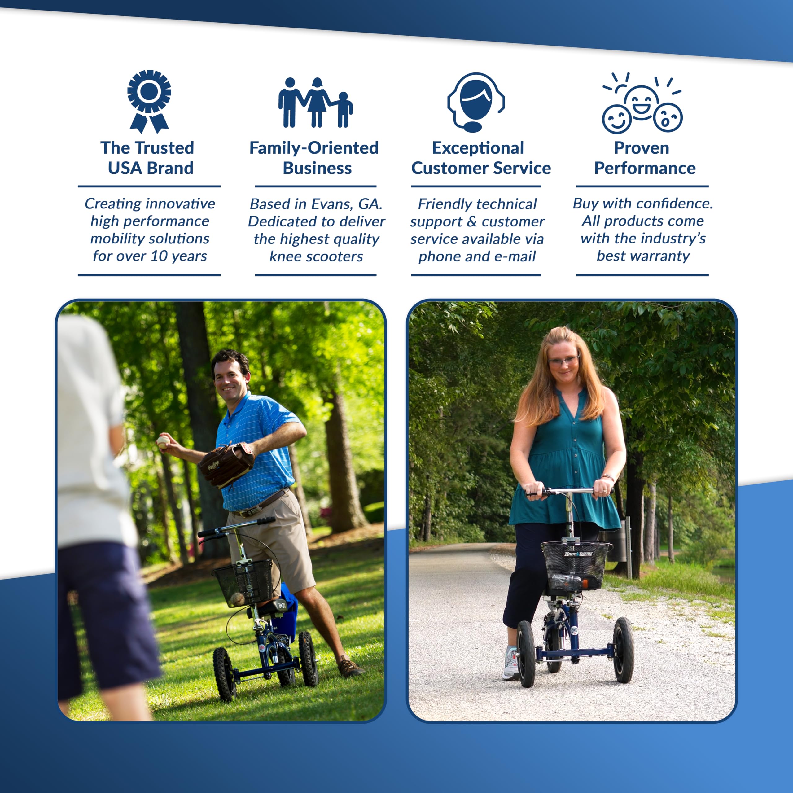 KneeRover Original Steerable All Terrain Knee Scooter for Adults for Foot Surgery Heavy Duty Knee Walker for Broken Ankle Foot Injuries - Leg Recovery Scooter Best Knee Crutch Alternative (Blue)