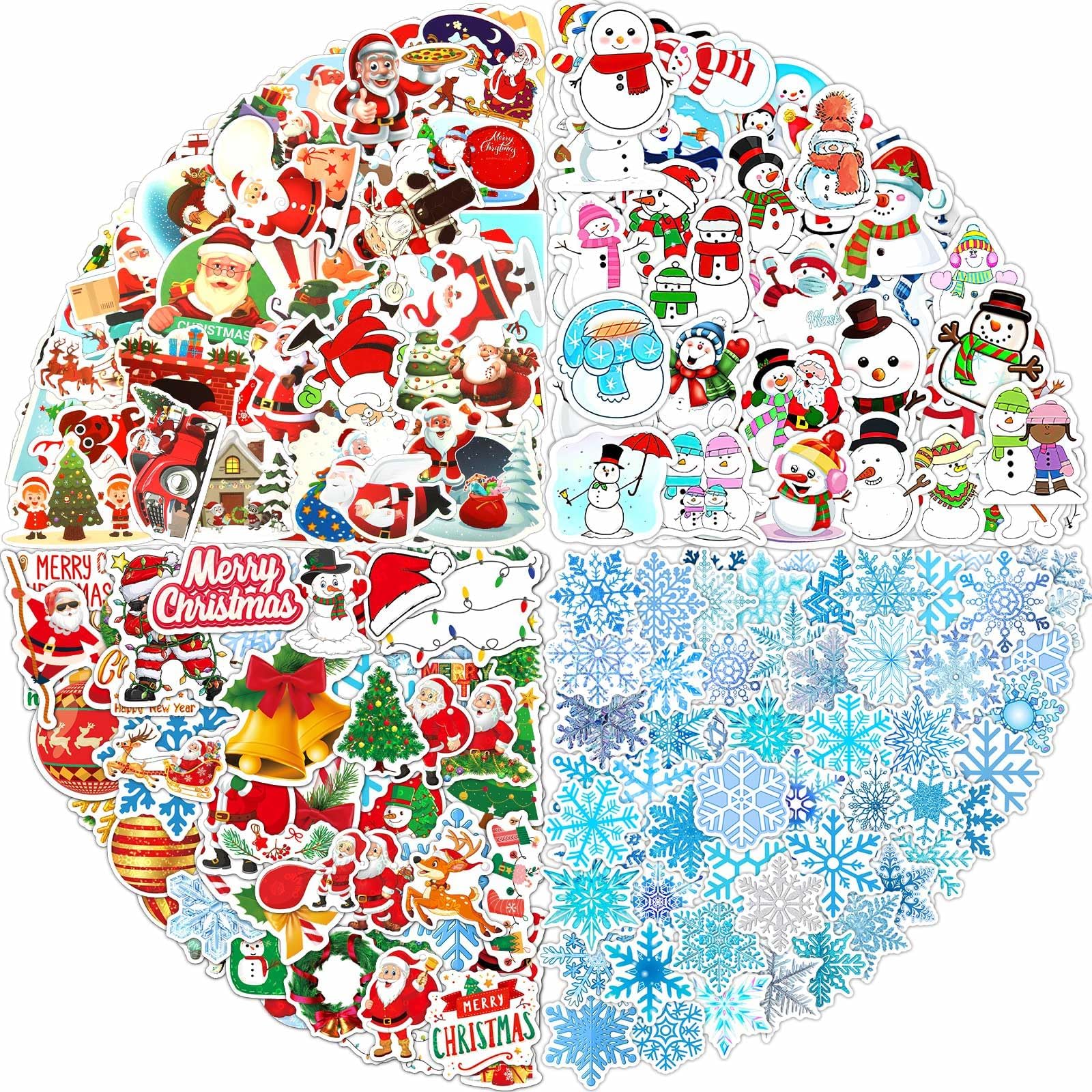 JULBEAR 300 Cute Merry Christmas Vinyl Stickers Non-Repeating Water-Repellent for Water Bottles Scrapbooking Crafts Funny Christmas Holiday Stickers for Kids Teens Adults