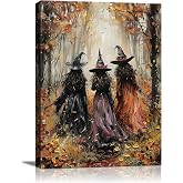 karani Halloween Canvas Wall Art, Vintage Three Witches Halloween Pictures | Gothic Halloween Wall Decor for Living Room Bedroom Office, Ready to Hang Fall Halloween Decorations 8x10