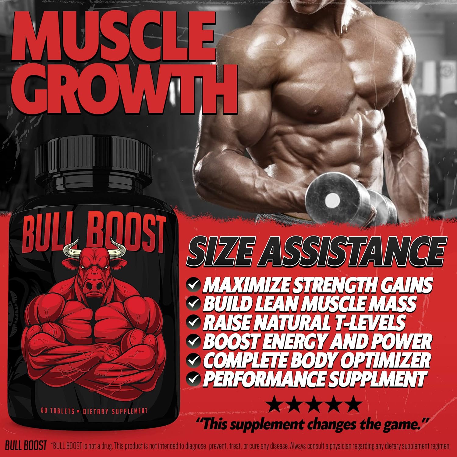 Bull Boost Testosterone Booster for Men - Enlargement Supplement - Increase Size, Strength, Stamina - Energy Enhancing, Mood, Endurance Boost - Natural Male - 1 Month Supply - Made in USA: Health & Personal Care