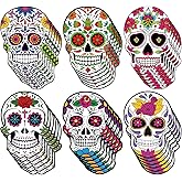 Tenceur 36 Pcs Large Day of The Dead Sugar Skull Cutouts for Dia De Muertos Decoration Sugar Skull Decorations for Mexican Halloween Theme Table Supplies Centerpiece Party Birthday Party Essentials