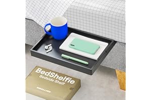 BedShelfie Black Wood Slide Bedside Shelf for Flat Base Beds, Box Springs & Foundations