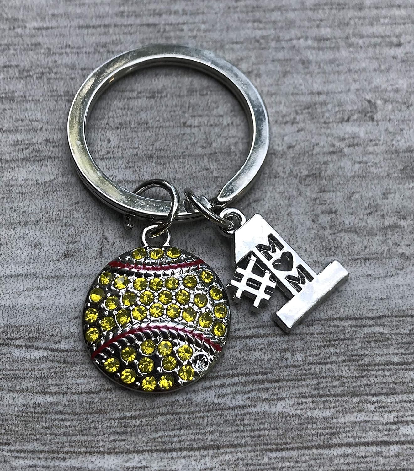 Softball Mom Rhinestone Keychain, 1 Softball Mom Keychain