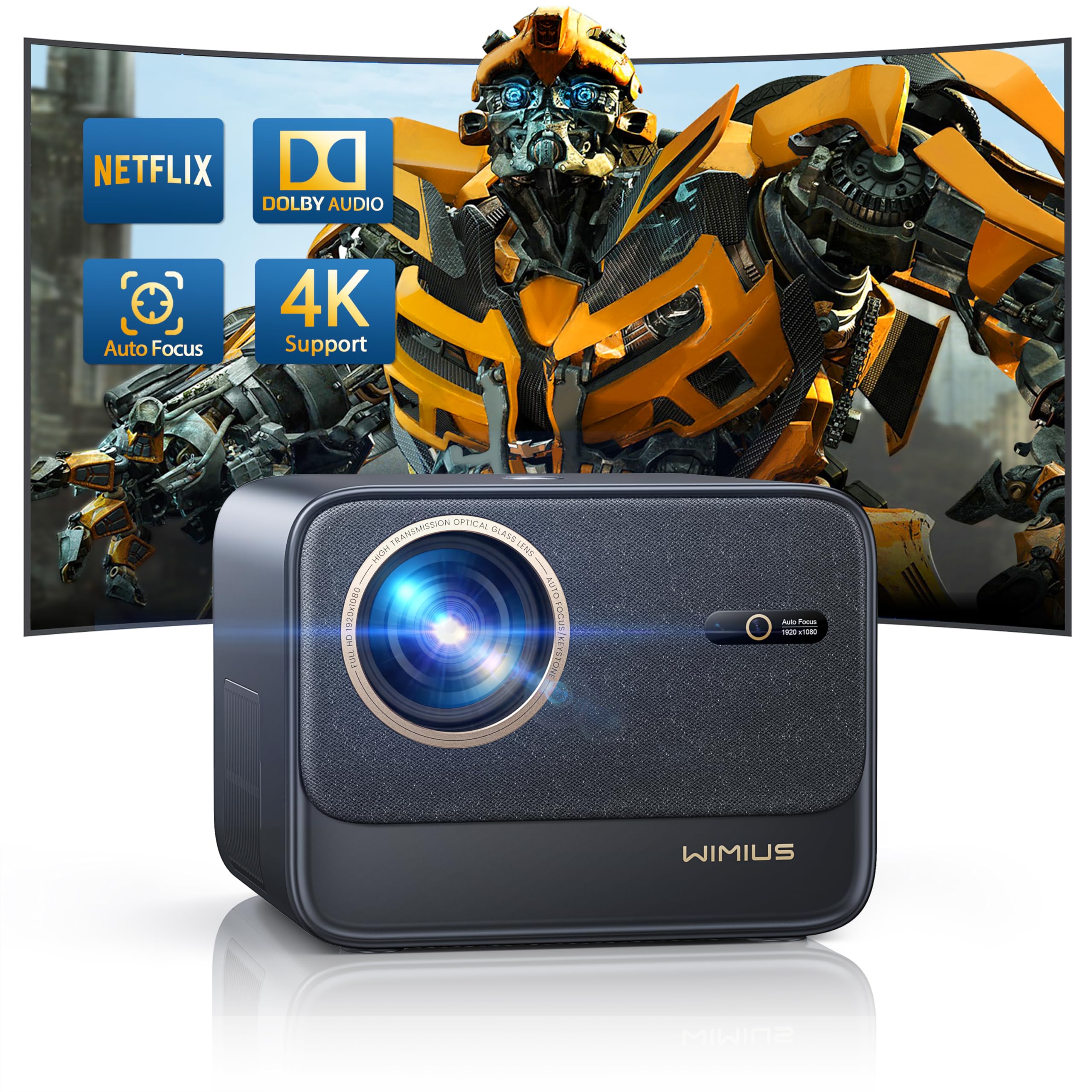 【進級プロ版・Netflix公式・完全密閉防塵】WiMiUS プロジェクター4K 高輝度30000lm Android TV11.0 ドルビーサウンド 5GWiFi Bluetooth5.3【自動フォーカス/自動台形補正/密閉型光学防塵/家庭用・ビジネス両用】天井吊り/三脚対応/スマホ/タブレット/PC/TV Stick/Switch/PS対応・日本語取扱説明書付属 - K9商品画像