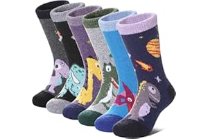 FNOVCO Kids Merino Wool Hiking Socks Toddlers Boys Girls Cozy Thermal Winter Thick Warm Crew Socks 6 Pairs