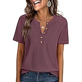 ANRABESS Women Waffle Knit Tops Short Sleeve Henley Shirts Dressy Casual Blouse 2026 Spring Fashion Outfits Trendy Clothes