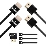 PERLESMITH 2-Pack 10 Feet Ultra-Slim HDMI Cables 3D & 4K Rated with Ethernet - Bonus a Right Angle Adapter and 3 PCS Cable Tie