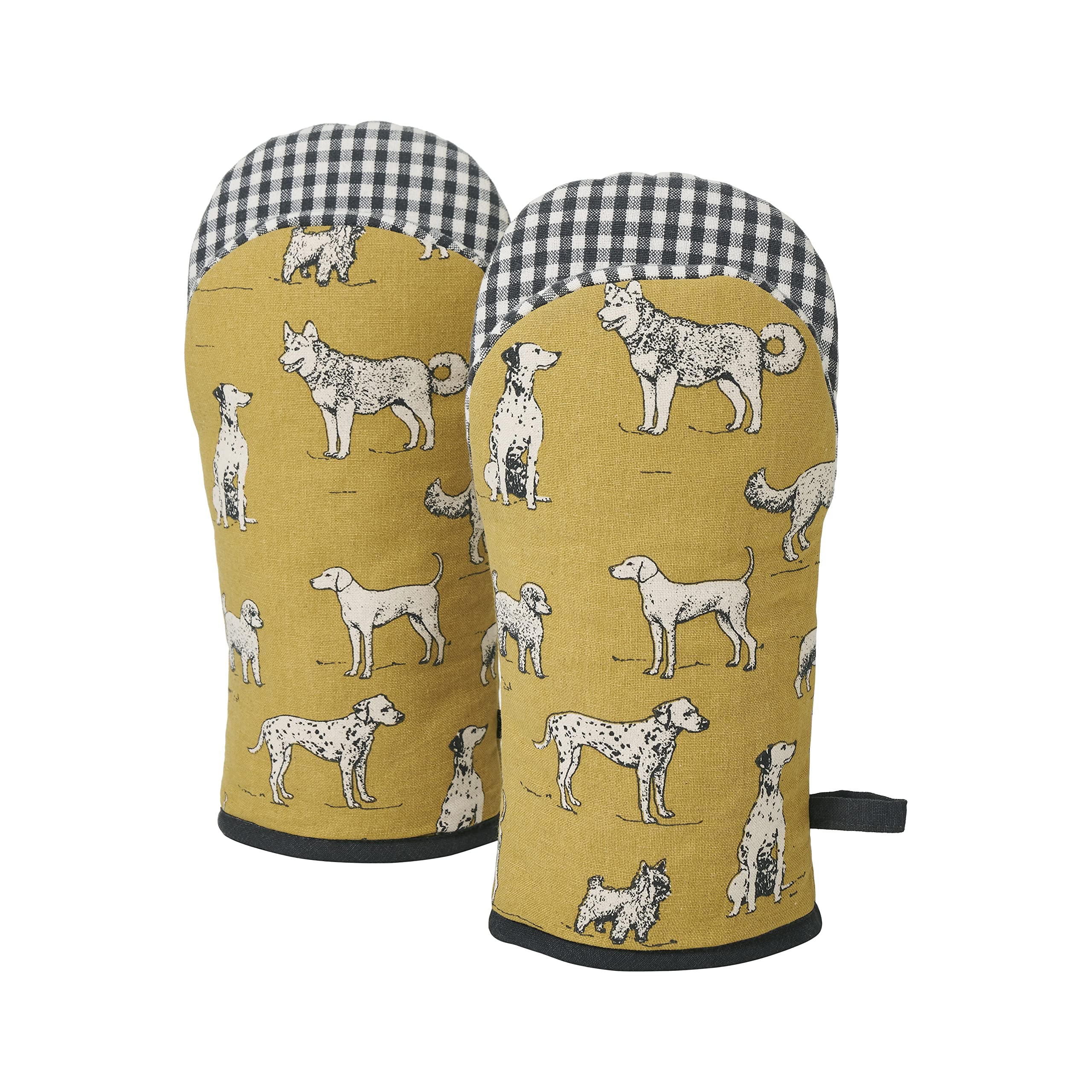 Penguin Home Oven Gloves,Oven Mitts,Heat Resistant,Recycled Cotton,Eco Friendly,Sustainable,400 gsm poly wadding,Colour - Mustard,Grey & Black, Size - 18x32 cm