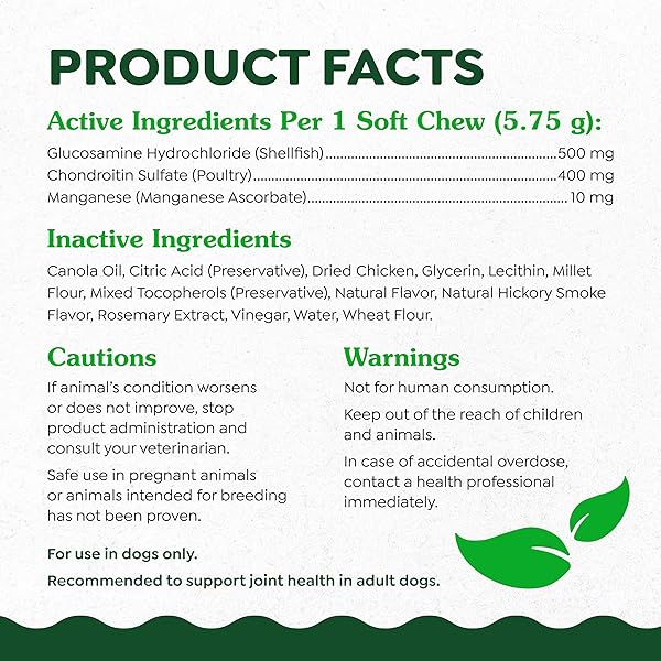 GREENIES SUPPLEMENTS HIP AND JOINT SUPPLEMENTS FOR DOGS, WITH CHONDROITIN & GLUCOSAMINE FOR DOGS, CHICKEN FLAVOR, 16.2 OZ. CONTAINER, 80 COUNT