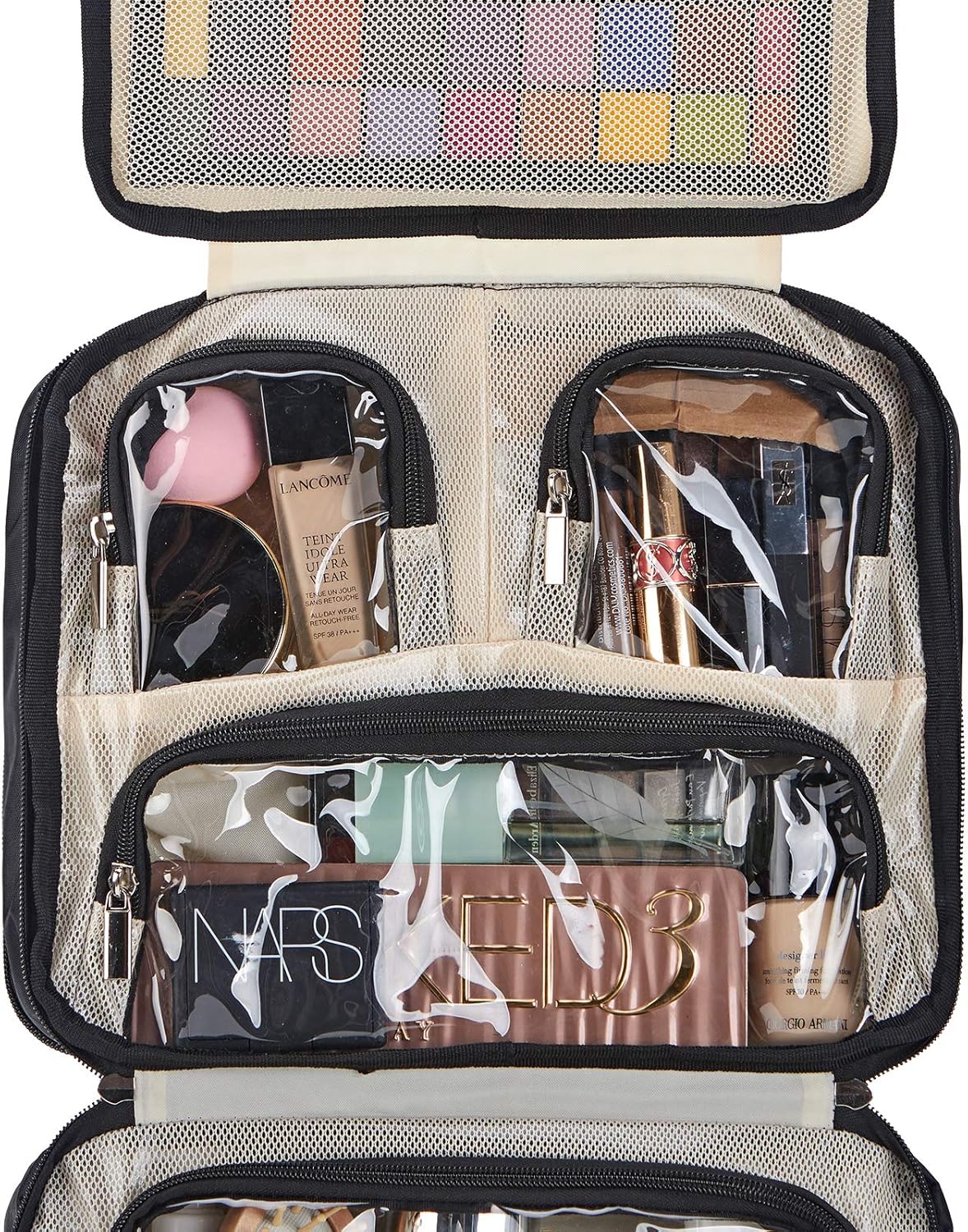 FINDCOZY Extra Large Toiletry Bag with Hanging Hook, Travel Makeup Case for Women, Cosmetic Organizer for Toiletries, Full-Sized Bottles, Beauty, Black