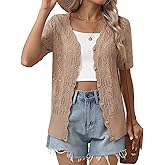 Zeagoo Women's Short Sleeve Summer Cardigan V-Neck Button up Lightweight Hollow Out Sweater Cardigans Shrug