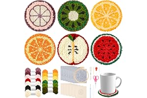 WATINC Craft Punch Needle Coaster Kit, 22Pcs Easy Art Work Decor Craft Supply for Beginners, DIY Set of 6 Fruit Slices Pattern Tufted Rug Pads with Adhesive Felt Yarns Embroidery Hoop Tool Instruction