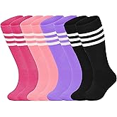 Sea Zaela 4 Pairs Kids Halloween Striped Knee-High Crew Length Socks, Unisex, Casual, 1-6 Years, Small, Red, 4 Count