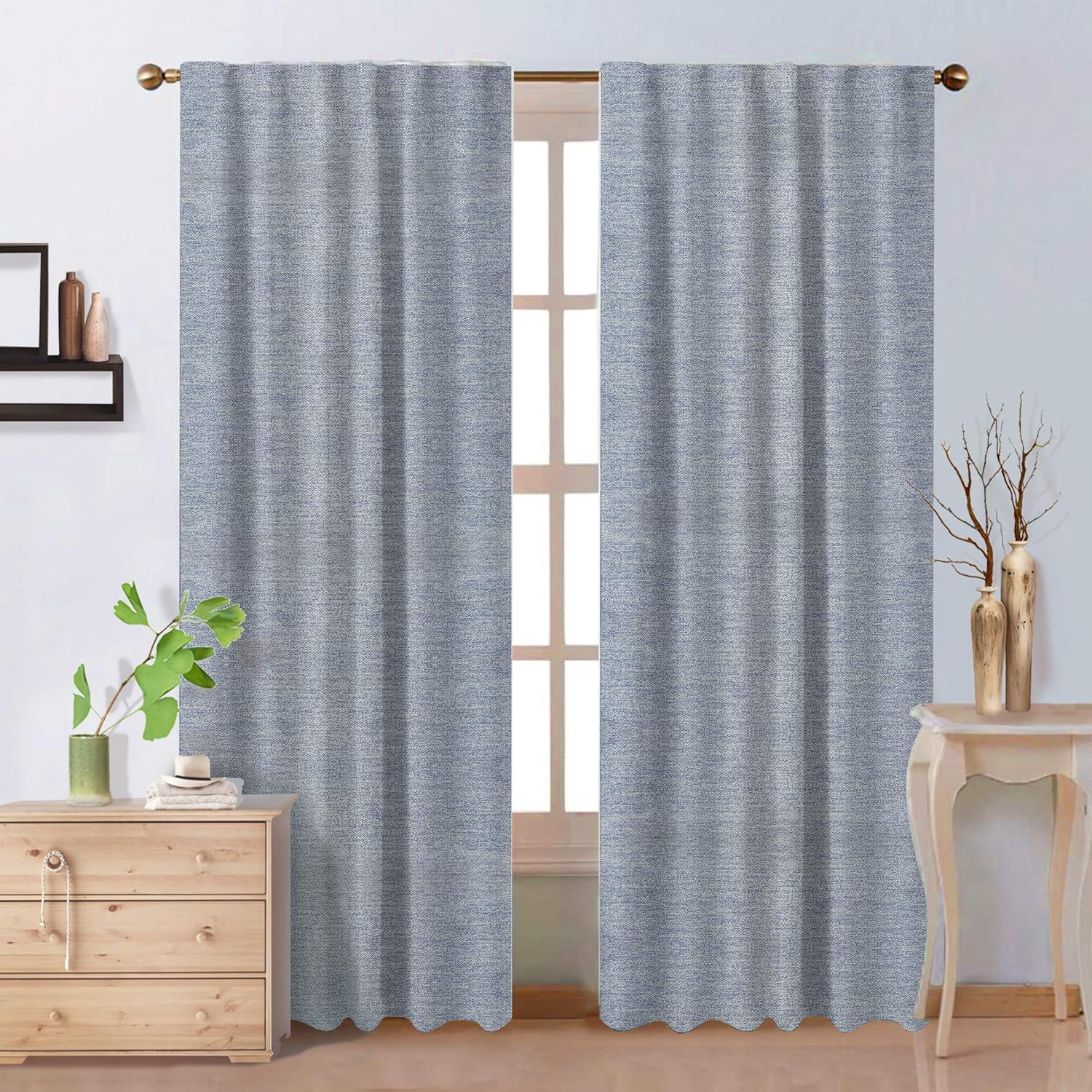 PerfeCurtain Light Blue Ice Linen Semi Blackout Curtains, 52 x 63 inch Back Tab and Rod Pocket Room Darkening Drapes, 2 Pieces