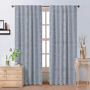 PerfeCurtain Light Blue Ice Linen Semi Blackout Curtains, 52 x 63 inch Back Tab and Rod Pocket Room Darkening Drapes, 2 Pieces