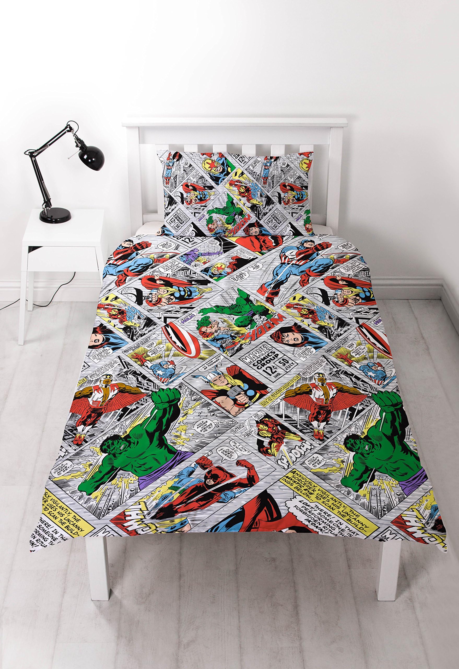 Marvel Comics Retro "Reversible" UK Single/ US Twin Duvet Cover with Matching Pillow Case Bedding Set