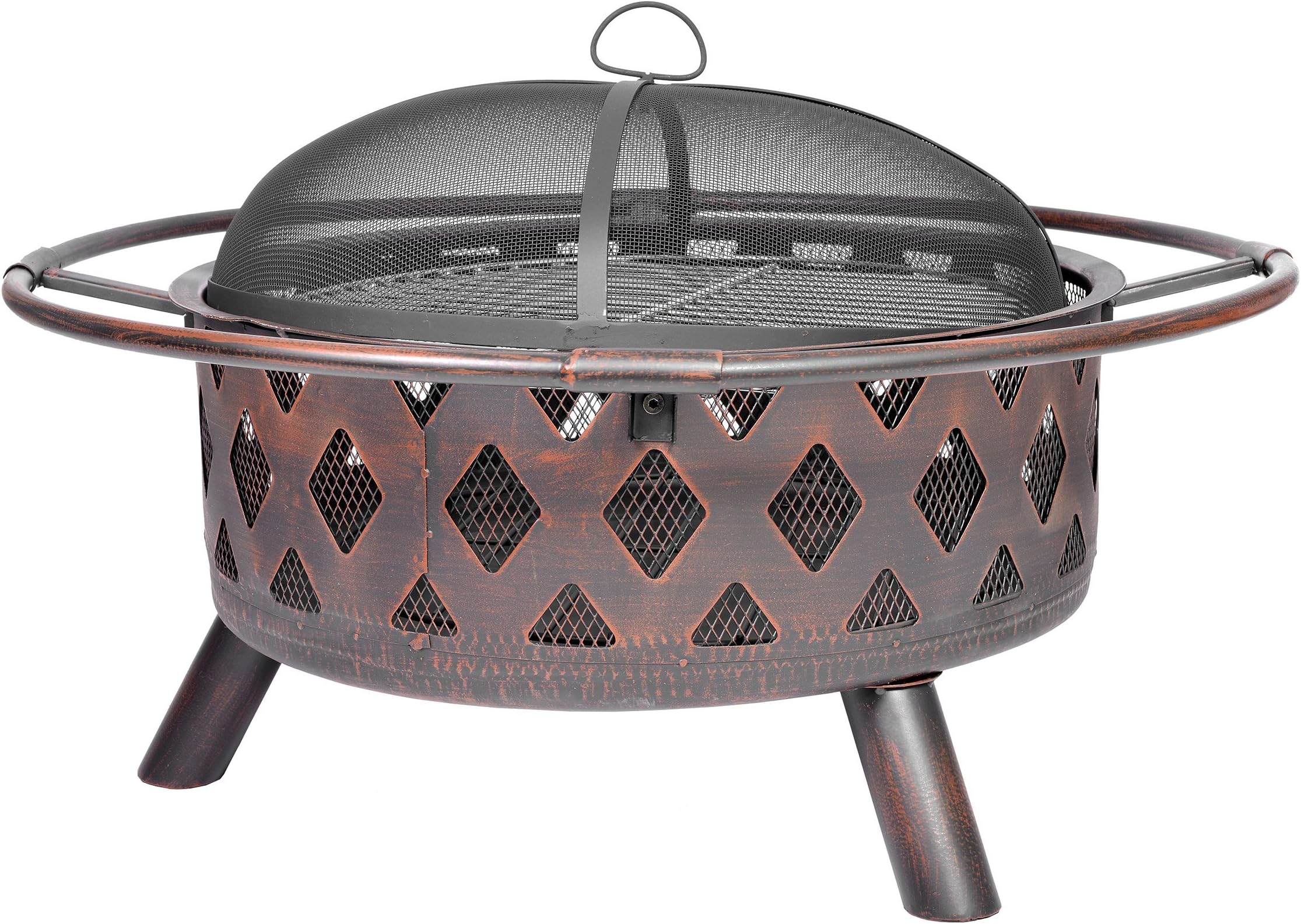Mari Garden Olvera 76cm Garden Fire Pit Bowl with Chrome BBQ Grill, Mesh Lid and Rain Cover Incinerator Log Wood Burner Patio Heater Chimnea Chimenea Outdoor