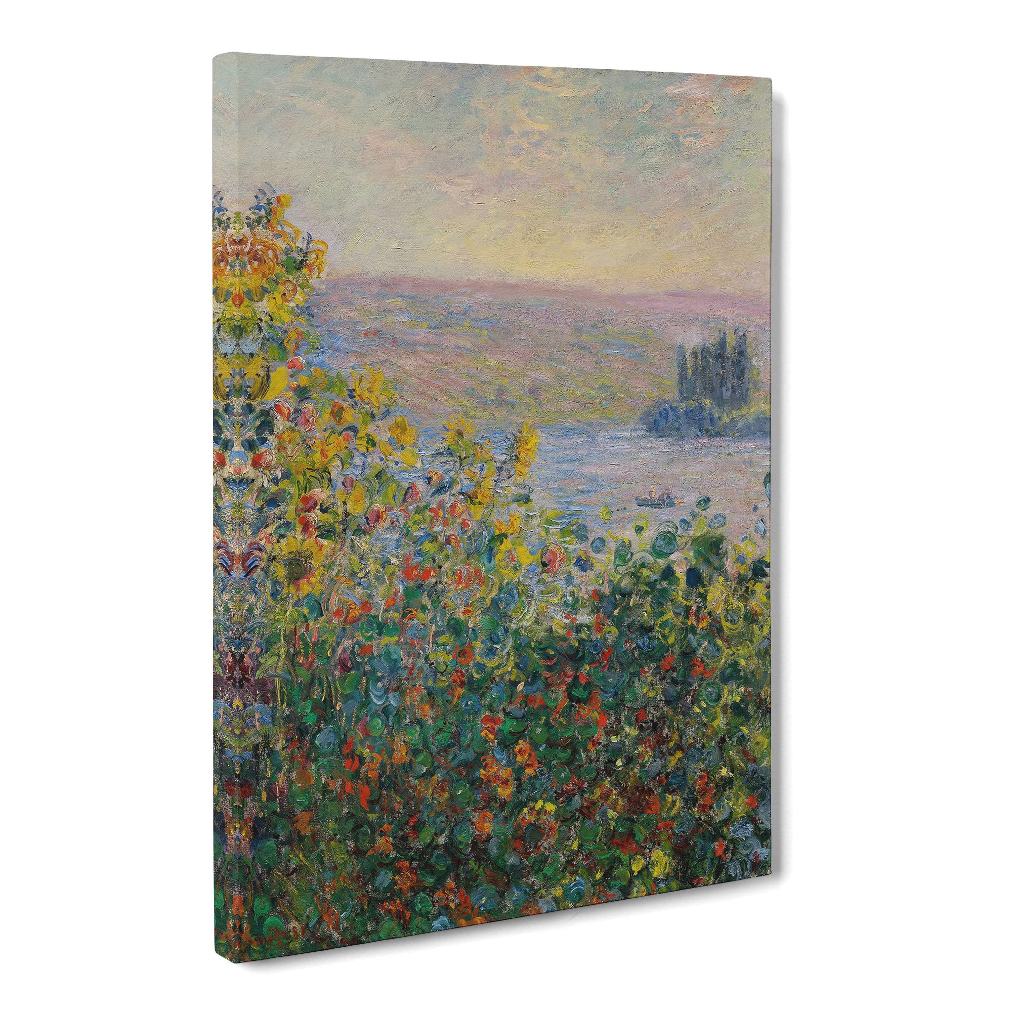 Flower Beds At Vetheuil By Claude Monet Canvas Print | Gallery Wrapped 30mm Frame Wall Art | 20x14 inches | Ready to Hang | Impressionist Floral Picture | Living Room Bedroom Lounge Office