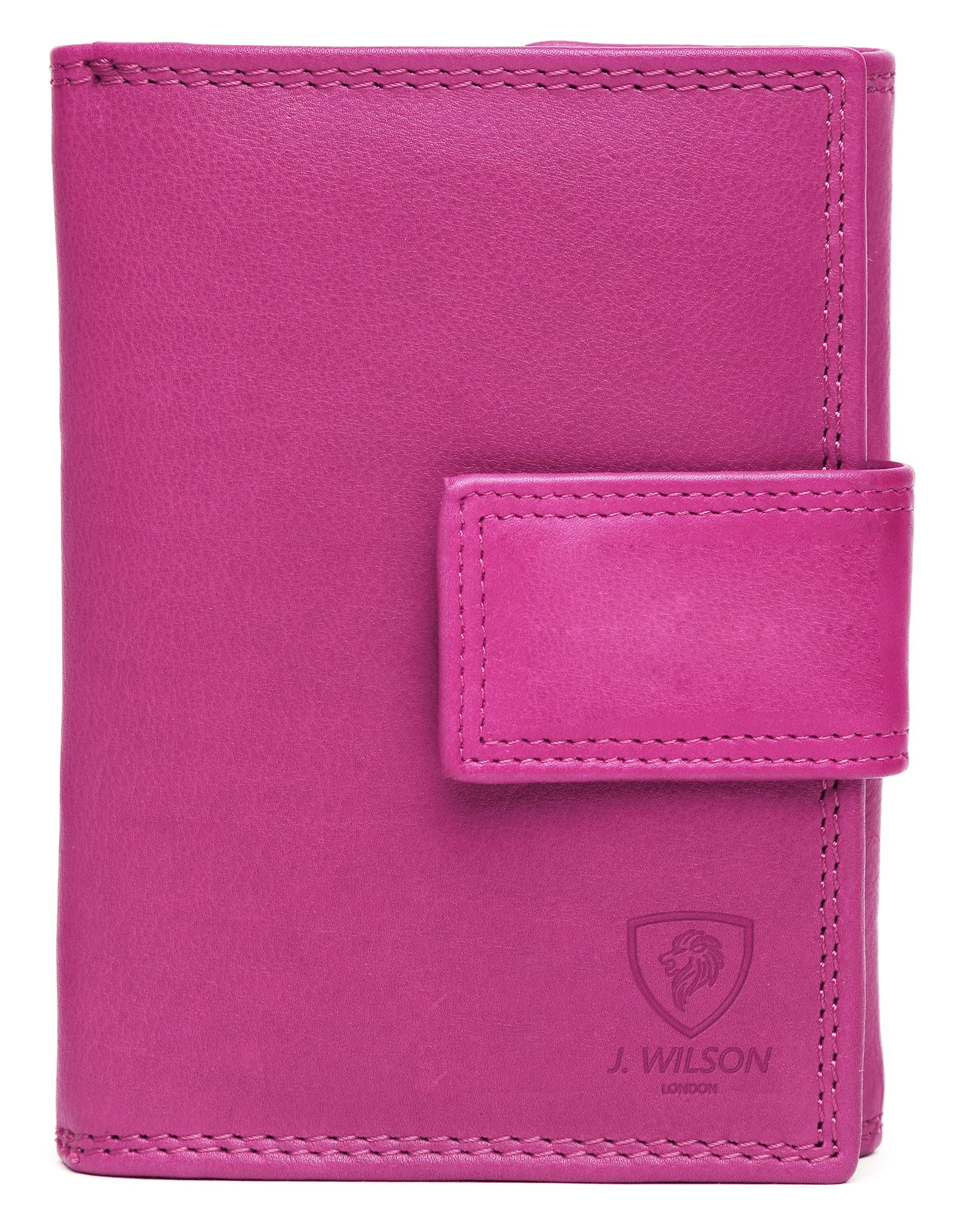 J. Wilson London Ladies RFID Safe Designer Soft Leather Purse Card Women Clutch Wallet with Zip Pocket Gift Boxed (Pink)