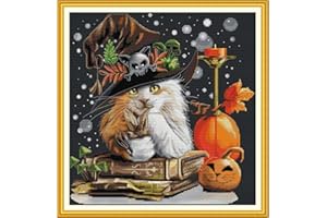Svarog Stamped Cross Stitch Kits Beginners Full Range of Embroidery Patterns Starter Kits for Adult or Kids DIY Cross Stitches Needlepoint Kits 14CT-Cat Wizard 2， 17.32x17.72 inch