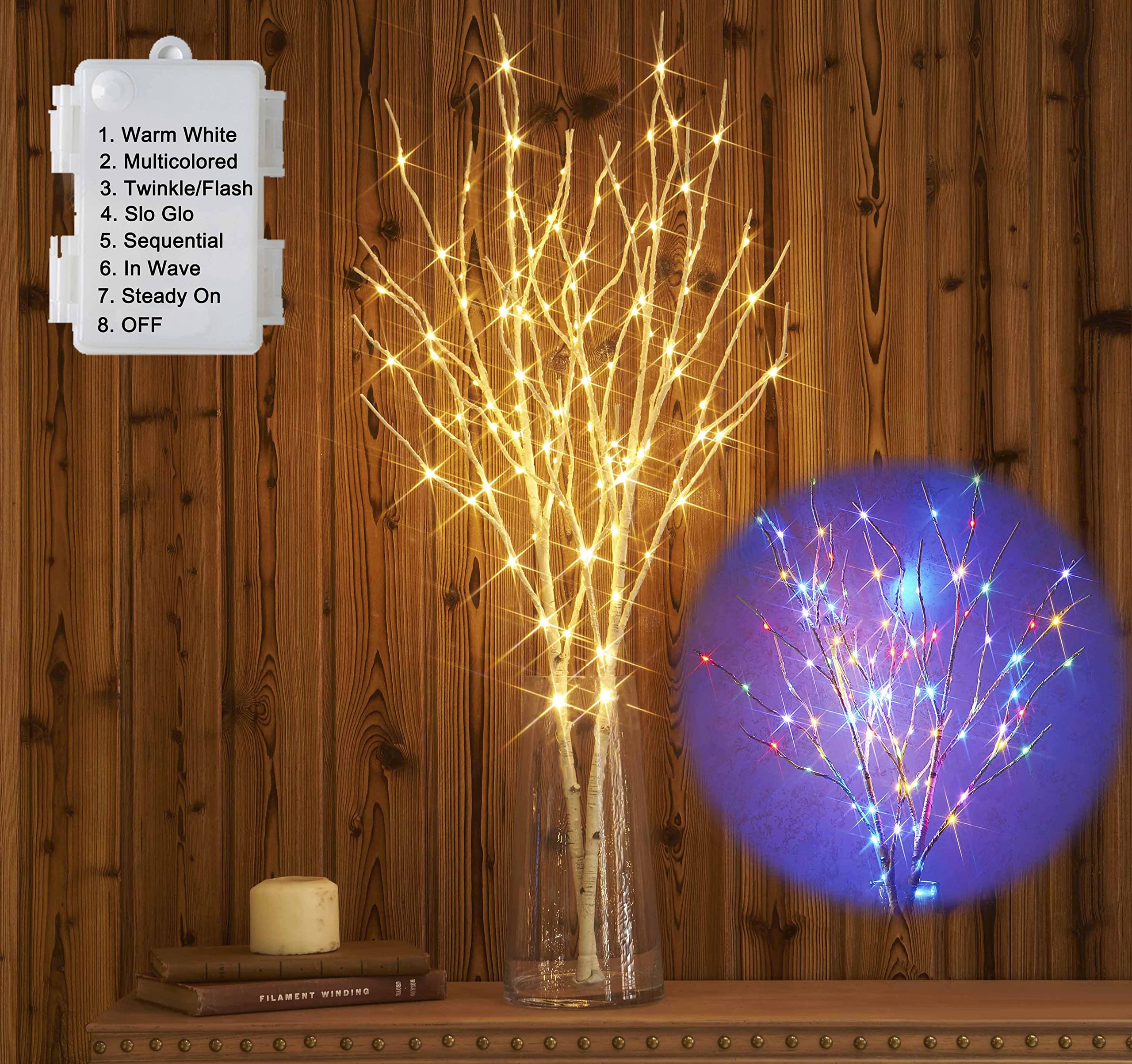 Photo 1 of Hairui Lighted Birch Branches Battery Operated with 8 Functions 100 Multi Color and Warm White Lights, Pre Lit Twig Branches for Easter Christmas Party Room Decoration