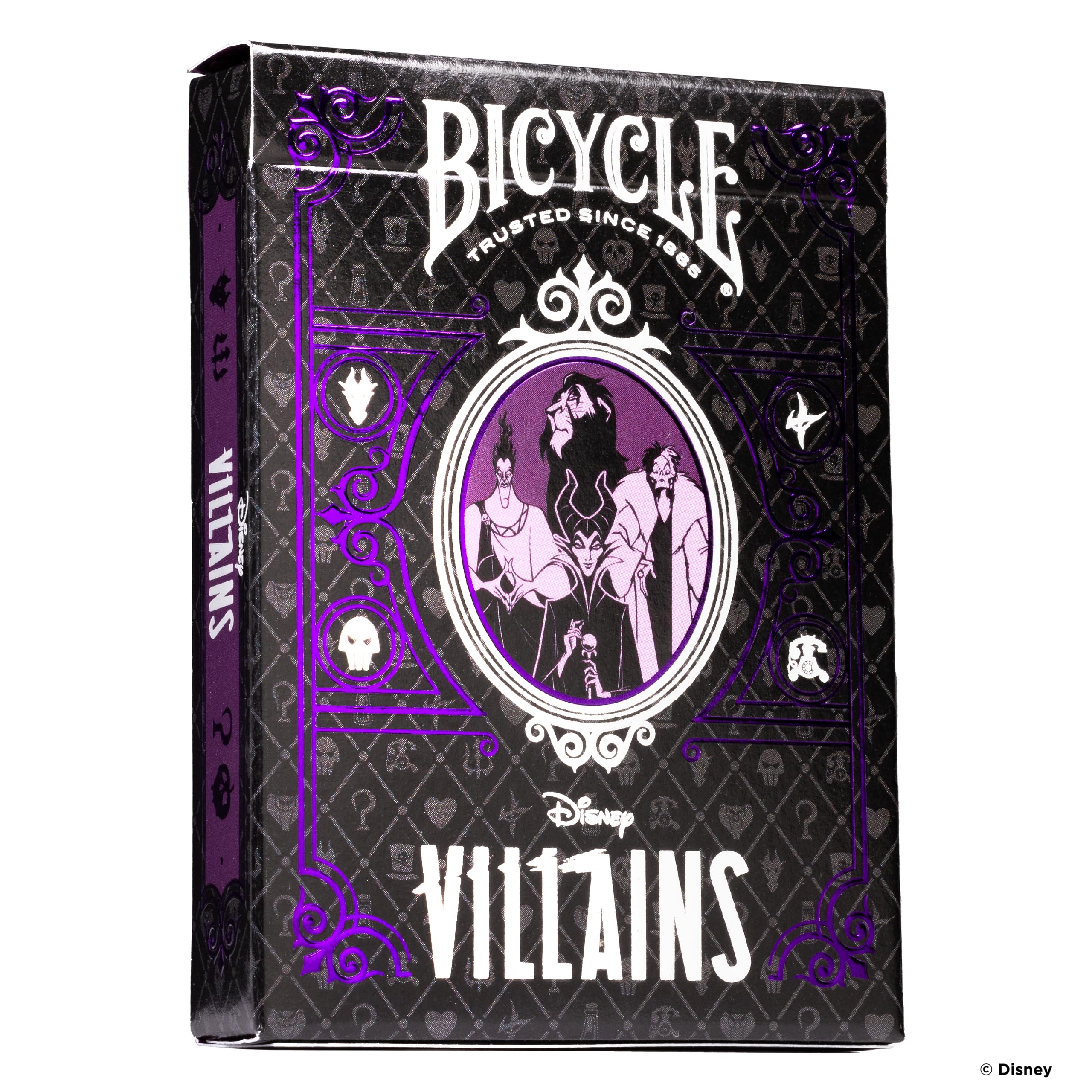 Bicycle Disney Villains Playing Cards - Features 12 Disney Villains Including Scar, Maleficent, Ursula, and More - Green or Purple Playing Cards (Colours May Vary)