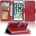 Arae Case for iPhone SE 2022 / iPhone SE 2020 / iPhone 8 / iPhone 7, Wallet Case with Card Holder PU Leather Flip Cover, Wine red
