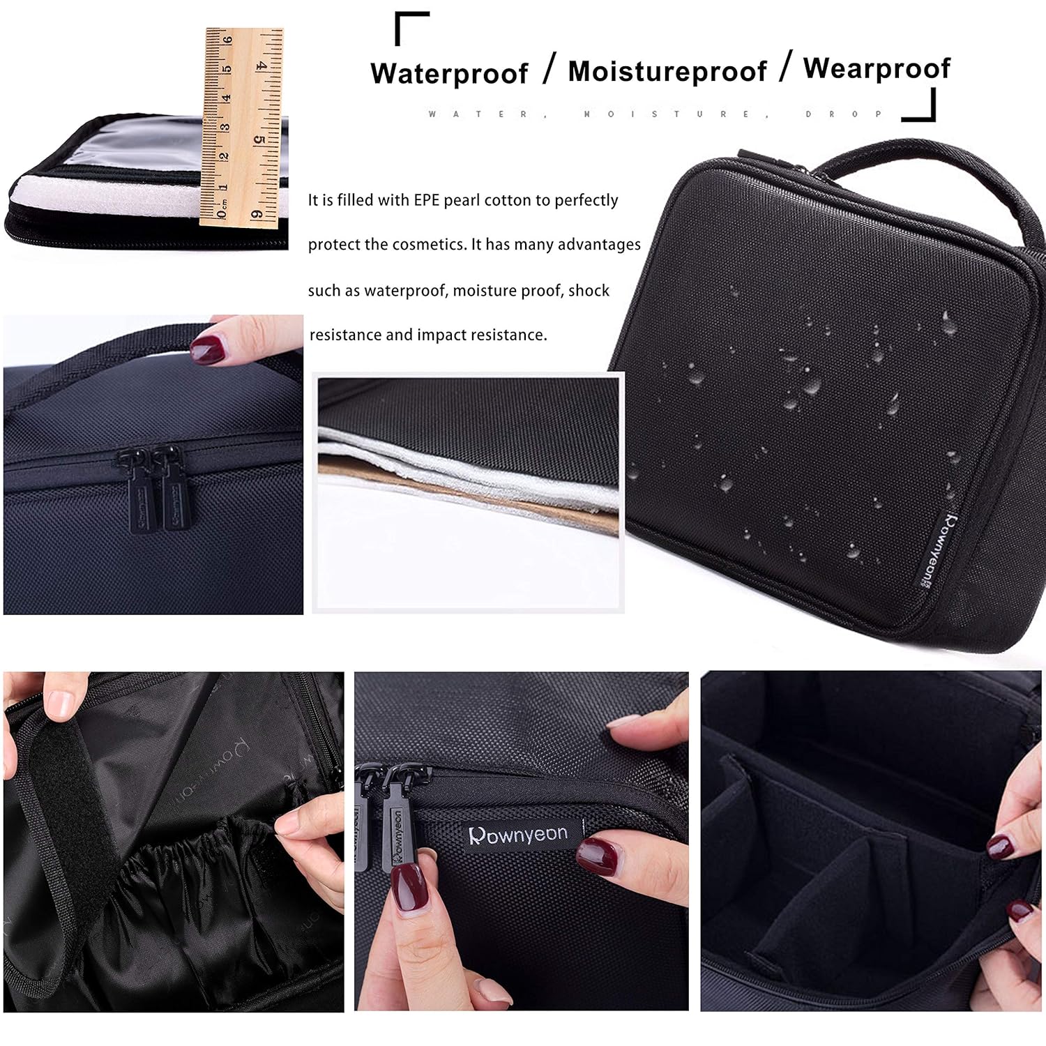 ROWNYEON Makeup Train Case Makeup Bag Organizer Travel Makeup Case Cosmetic Bag Proffessional Portable Storage Bag for Cosmetics Makeup Brushes Gift for Girls Women 9.8'' Mini Black : Beauty