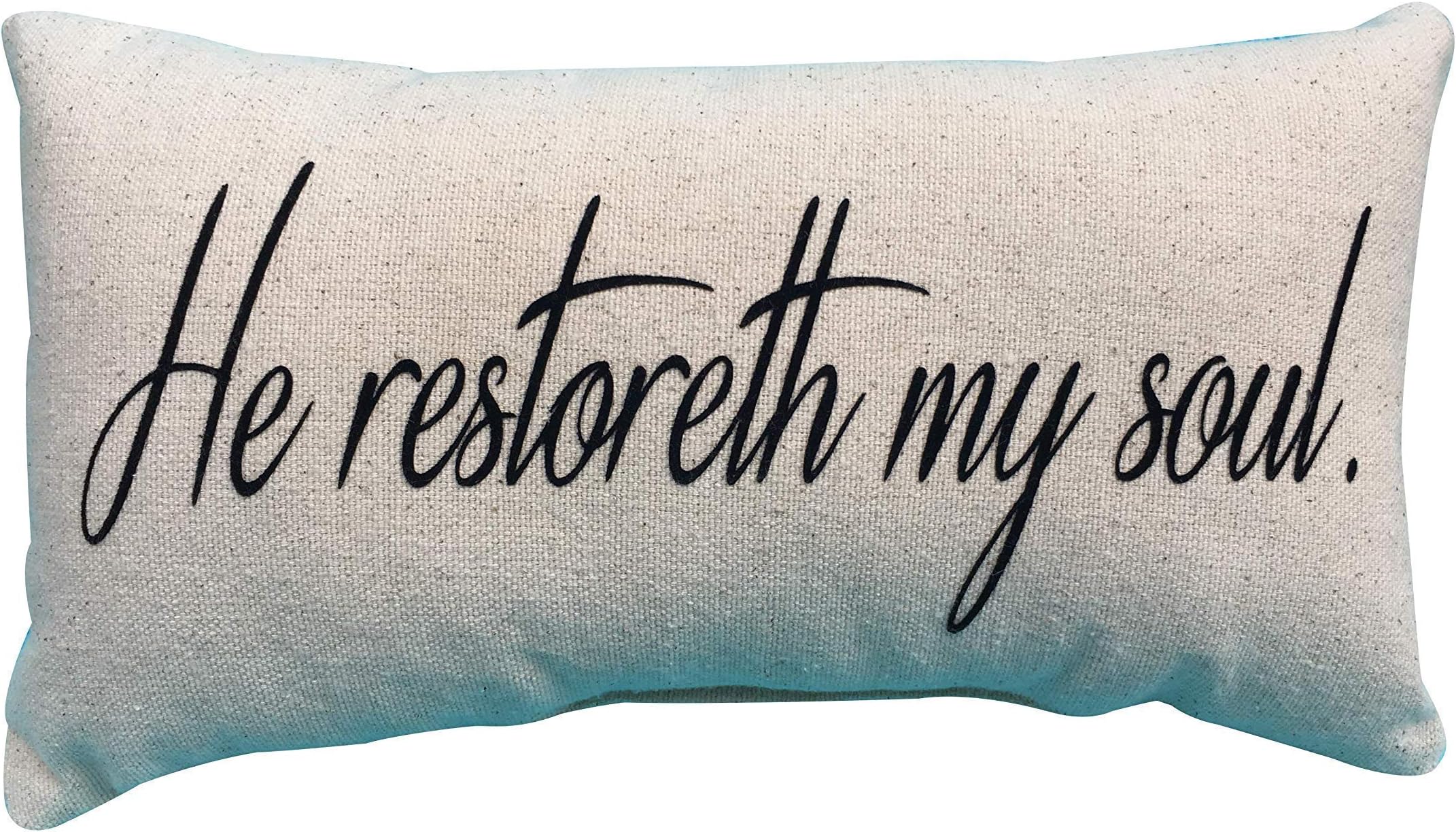 Grateful Life Creations - He Restoreth My Soul Handmade Lumbar Pillow Custom Printed Pillow Cushion Cover| Bible Quote| Scripture|Decorative Pillow for Home Décor | 7H x 16W - Beige| Made in the USA