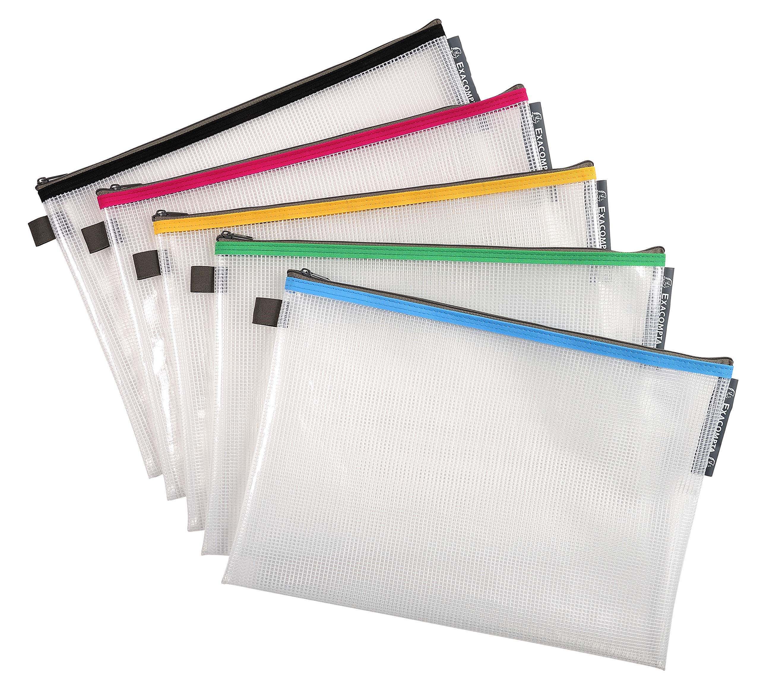 Exacompta - Ref 34150E - Zipped Transparent Mesh Pockets - Suitable for A4 Documents, 0.3mm Nylone Mesh - Suitable for Storing Documents, Accessories - Assorted Colours (Pack of 10)