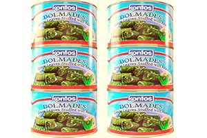 Kontos Foods Dolmas Stuffed Grape Leaves With Rice • Ready To Eat • Kosher • for vegan snacks or Greek Food Mezze Platter w/ spanakopita, tzatziki sauce, babaganush, greek olives or Charcuterie Board • Greek dolmades canned