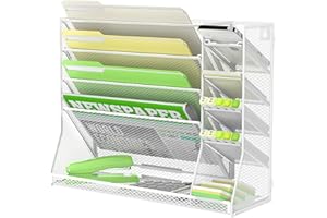 SUPEASY Wall File Organizer, 5-Tier Desk Organizer with 4 Pen Holders, Wall Organizer for Office with R-shaped Bottom Tray, D