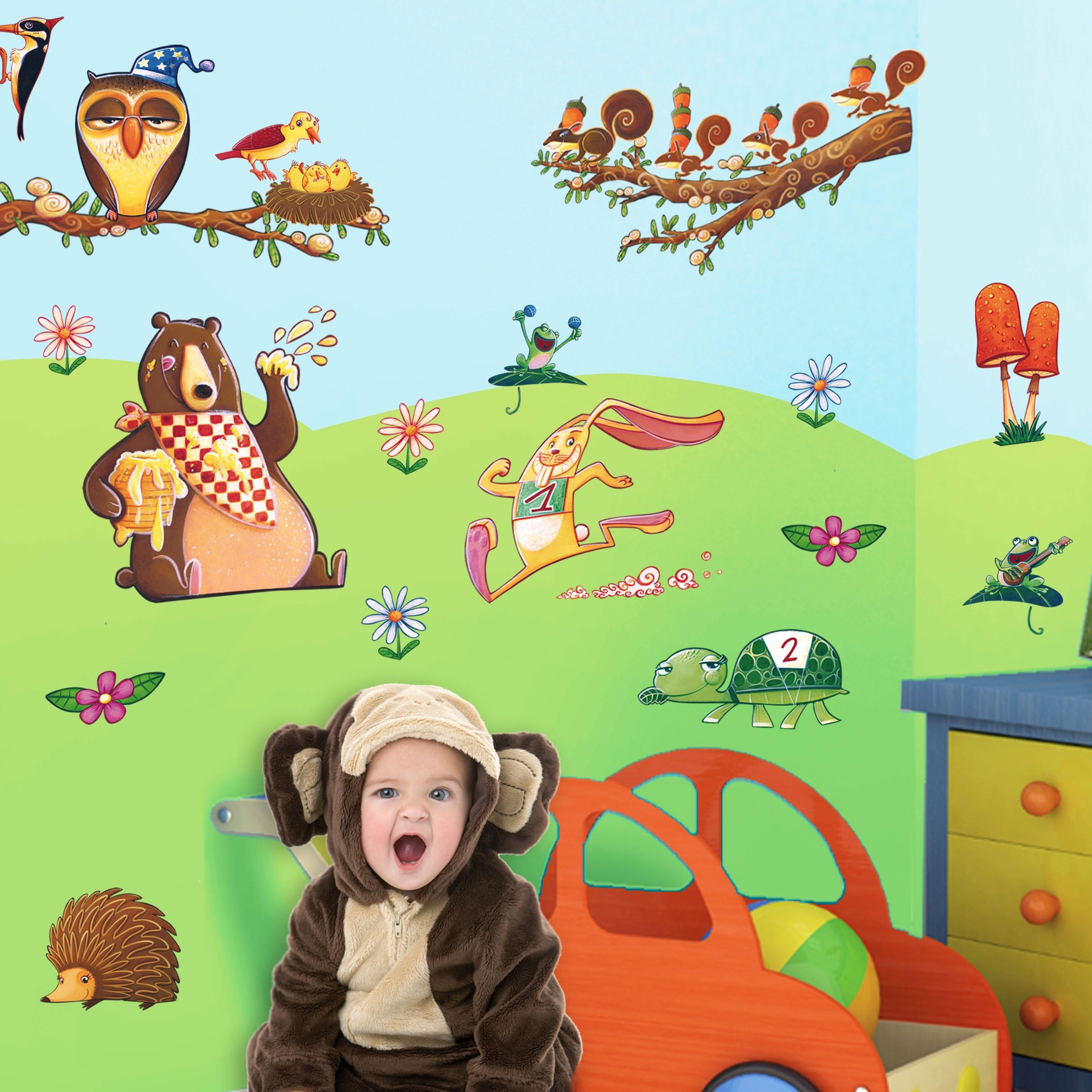 LeoStickers®- Leokit La Forêt: 14 adhésifs professionnels pour la chambre du bébé. Ours, champignons, lièvres, écureuils, chêne ... Transformez la chambre de votre enfant dans une forêt enchantée !