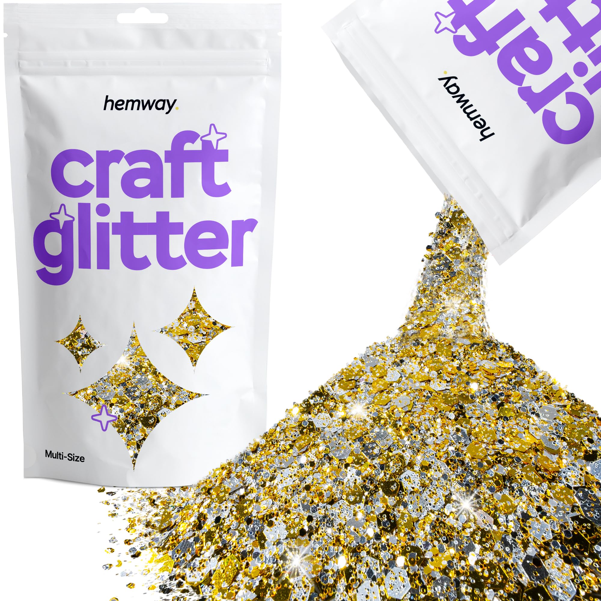 Hemway Craft Glitter Gold Silver 100g Multi Size Glitter for Crafts, Resin, Cosmetic, Nail, Face, Body, Festival, Tumblers, Art, Candle, Crafting