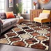 Superior Indoor Area Rug, Jute Backing, Modern Plush Rugs for Hallway, Living, Dining Room, Office, Kitchen, Geometric Trellis Floor Decor, Viking Collection, 8' x 10', Coffee
