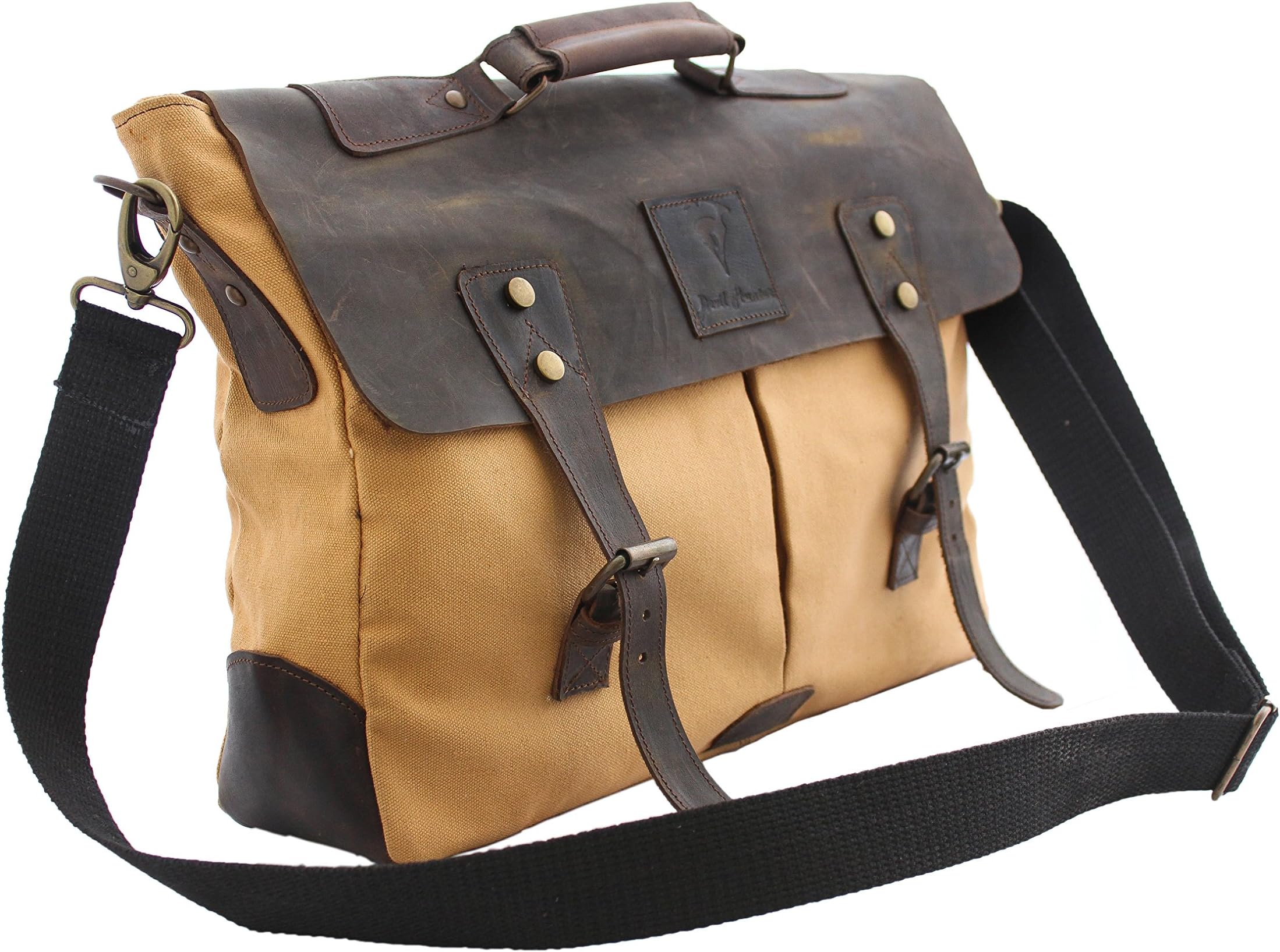 DH 18" Vintage Rustic Look Yellow Dusty Canvas Leather Messenger Satchel Briefcase Bag