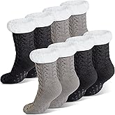 Cutecrop 4 Pcs Men Fuzzy Slipper Socks Winter Grippers Non Slip House Indoor Socks for Women Christmas Gifts