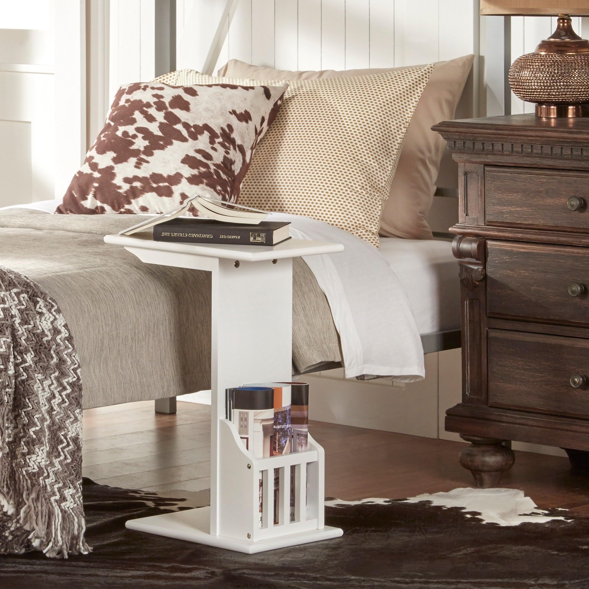 Side Tables with Magazine Rack Snack Tray Organizer Tv Trays Sofa Couch Coffee Table Chairside Bed Home Office Furniture Portable Bedroom White Wood Bundle With Scented Wax Melts from Designer Home