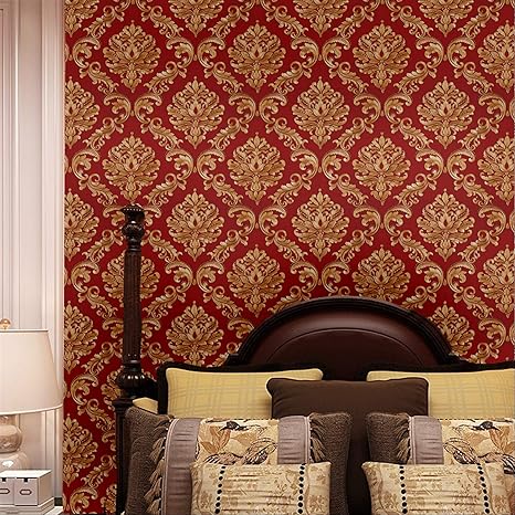 Blooming Wall Rote Damast Tapete Beflockt Gepragt Strukturiert Fur Wohnzimmer Schlafzimmer 50 Cm 57 M Pro Rolle Gold Rot Amazon De Baumarkt
